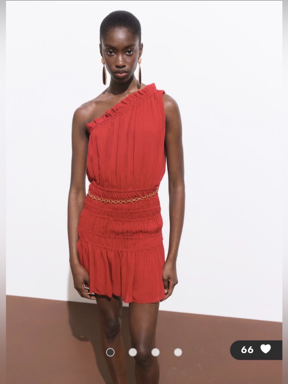 Mango featuring Kaia Gerber ruched one shoulder dress, dark red, Size US2